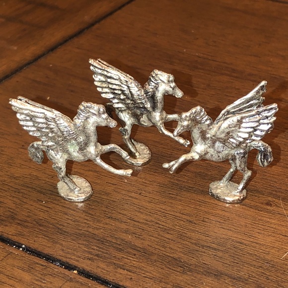 Vintage Winged Horse Pegasus Pewter Miniature Figurines Lot Of 3 1 1/2”